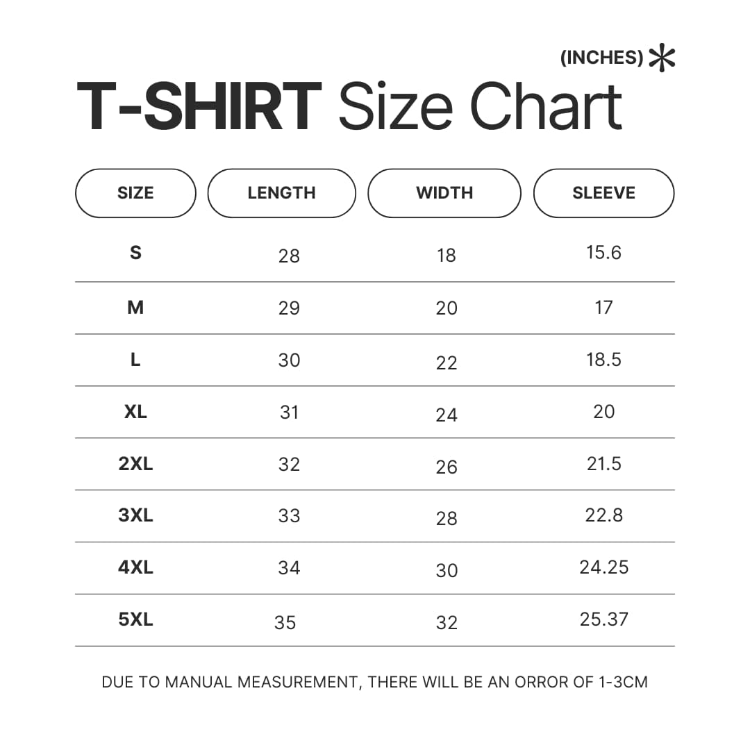 T shirt Size Chart - Zootopia Merch