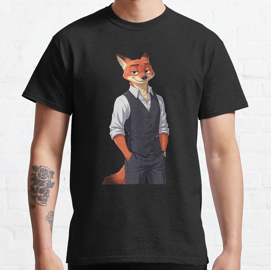 Zootopia Nick Wilde Character Zootropolis Fox Movie Art T-Shirt - Image 4