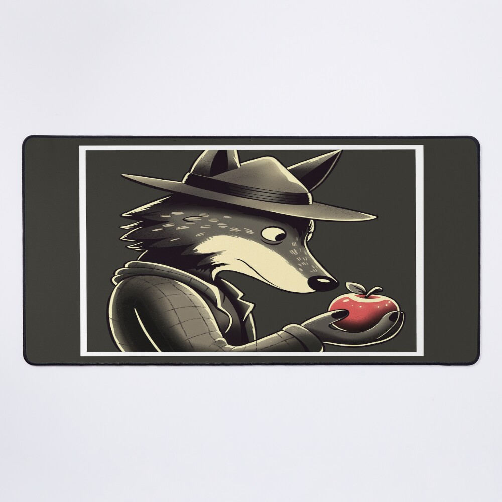 Wolf In Hat With Apple Mouse Pad